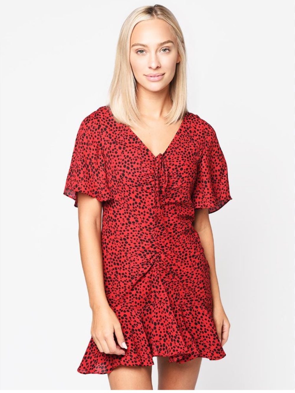 BB Dakota Mini Dress Party Animal Red Polka Dot Size 4 NWOT Ruffle Hem Revolve